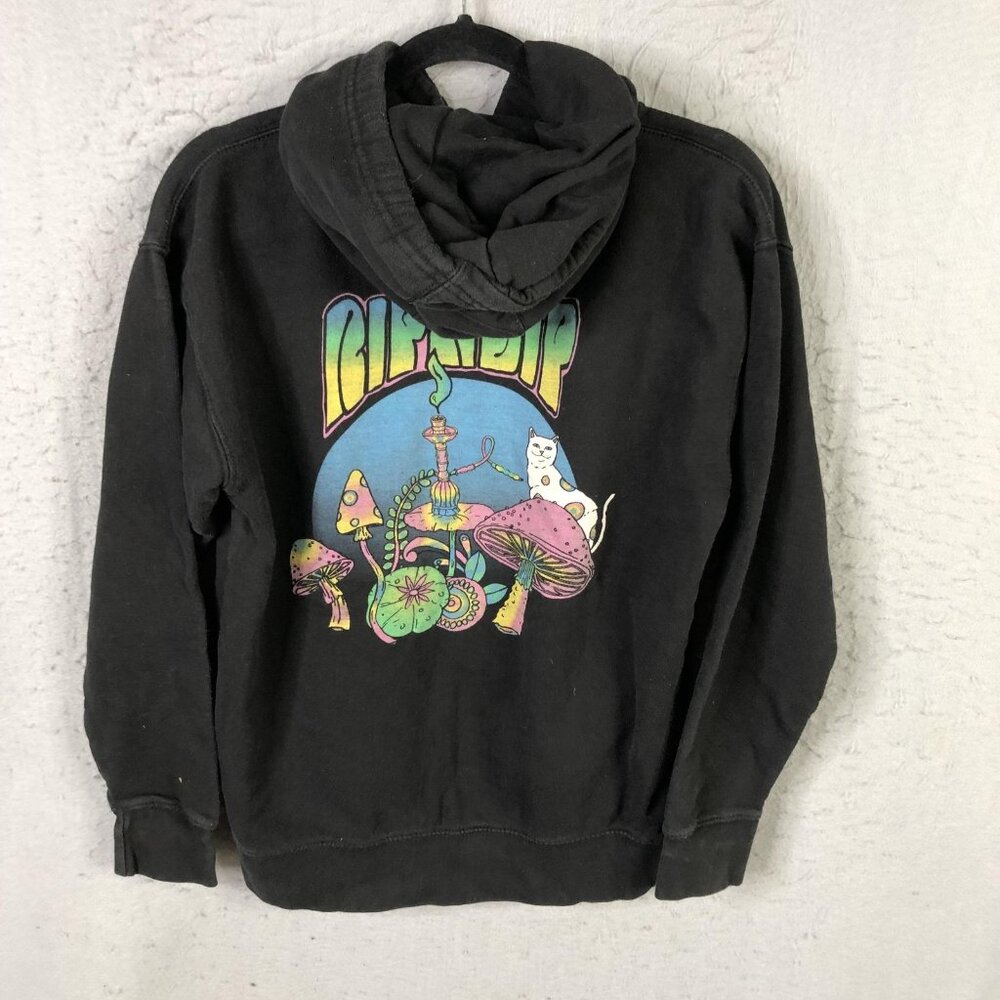 RIPNDIP Hoodie Sweatshirt Mens Medium Black Cat Mushroom Psychedelic Graphic